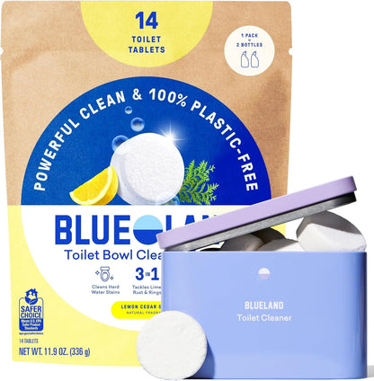 BLUELAND 100% Plastic Free Toilet Bowl Cleaner Tablets Set, Lemon Cedar