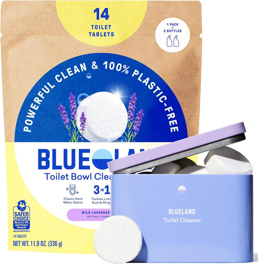 BLUELAND 100% Plastic Free Toilet Bowl Cleaner Tablets Set, Wild Lavender