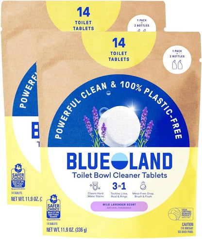 BLUELAND 100% Plastic Free Toilet Bowl Cleaner Tablets, 28ct, Wild Lavender