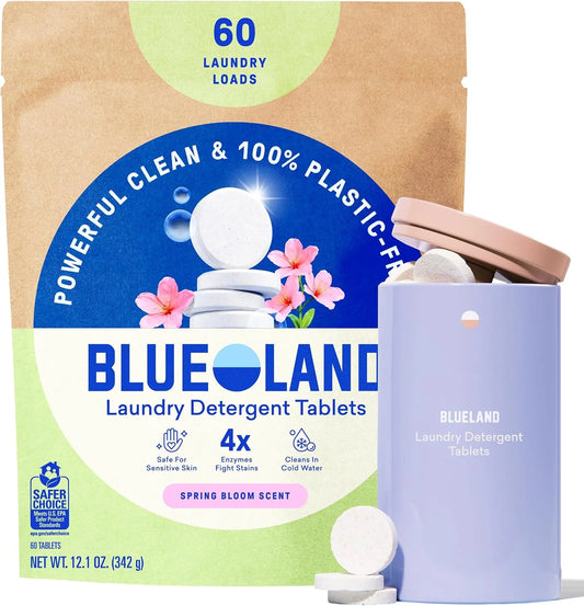 BLUELAND 100% Plastic-Free Laundry Detergent Tablets Set, Spring Bloom