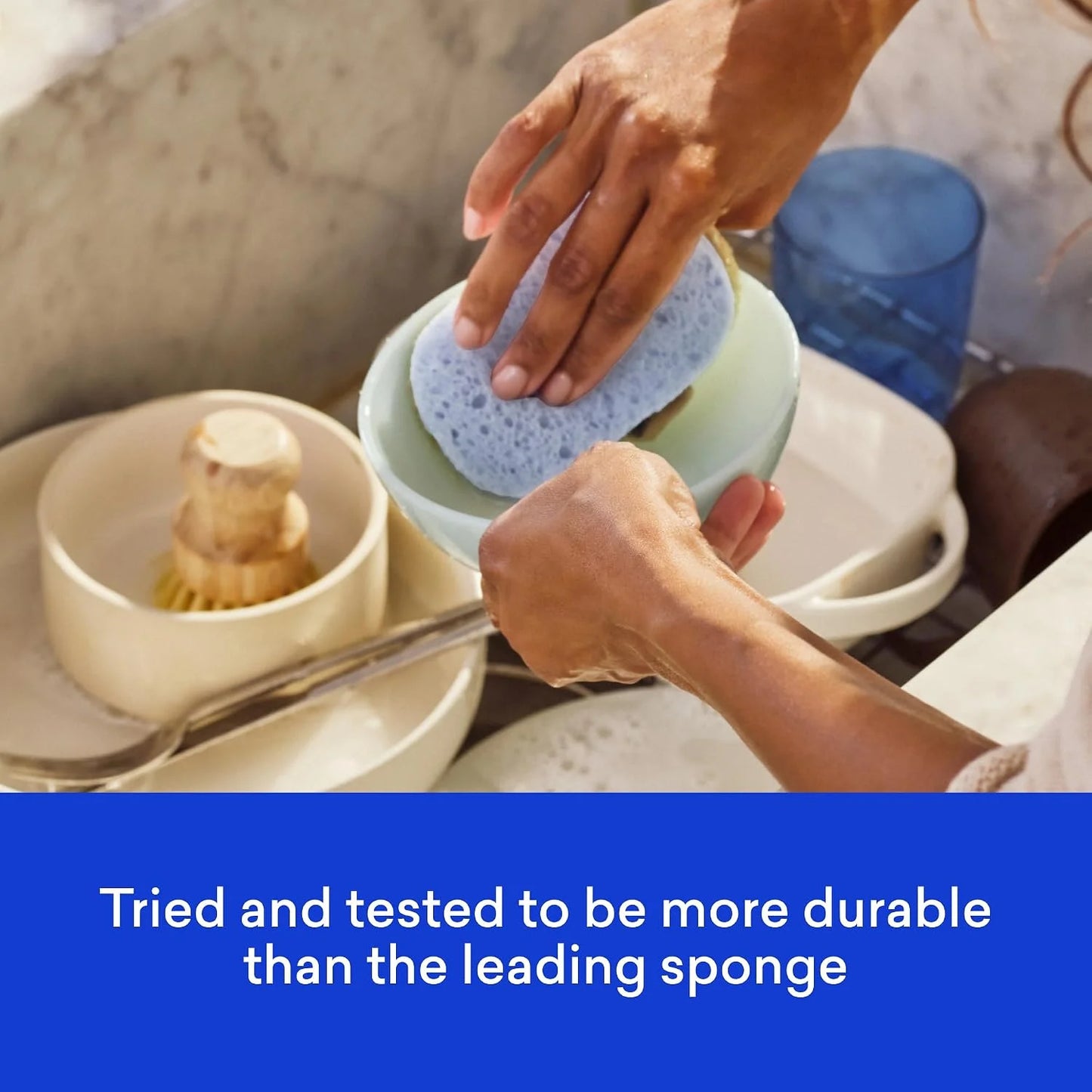 BLUELAND Scrub Sponge, 3-Pack, Dual-Sided Dish Loofah, Plastic-Free
