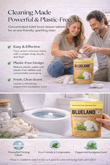 BLUELAND Toilet Bowl Cleaner Tablets. Peppermint Eucalyptus Scent. 30 Tablets.