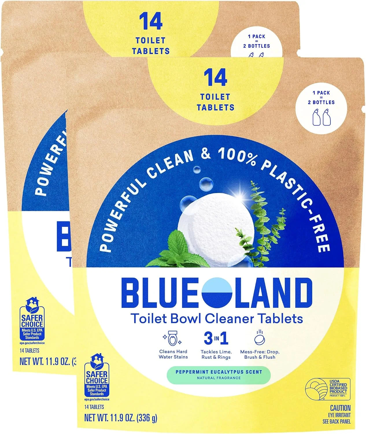 BLUELAND 100% Plastic Free Toilet Bowl Cleaner Tablets 28 Count, Eucalyptus