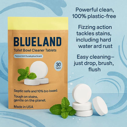BLUELAND Toilet Bowl Cleaner Tablets. Peppermint Eucalyptus Scent. 30 Tablets.