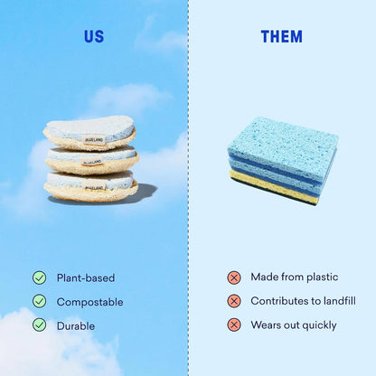 BLUELAND Scrub Sponge, 3-Pack, Dual-Sided Dish Loofah, Plastic-Free