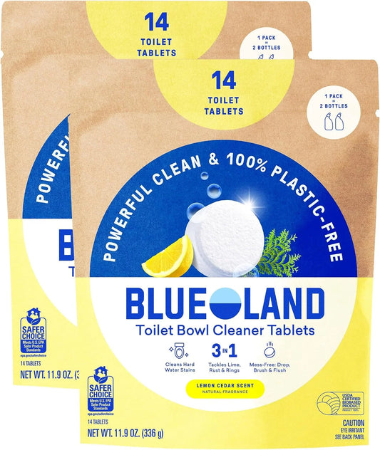 BLUELAND 100% Plastic Free Toilet Bowl Cleaner Tablets, 28ct, Lemon Cedar