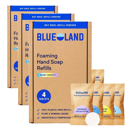 BLUELAND Foaming Hand Soap Refill Tablets, 12-Pack, Variety Pack Scents, Eco Friendly Cleaning Products, 4 x 9 Fl oz
