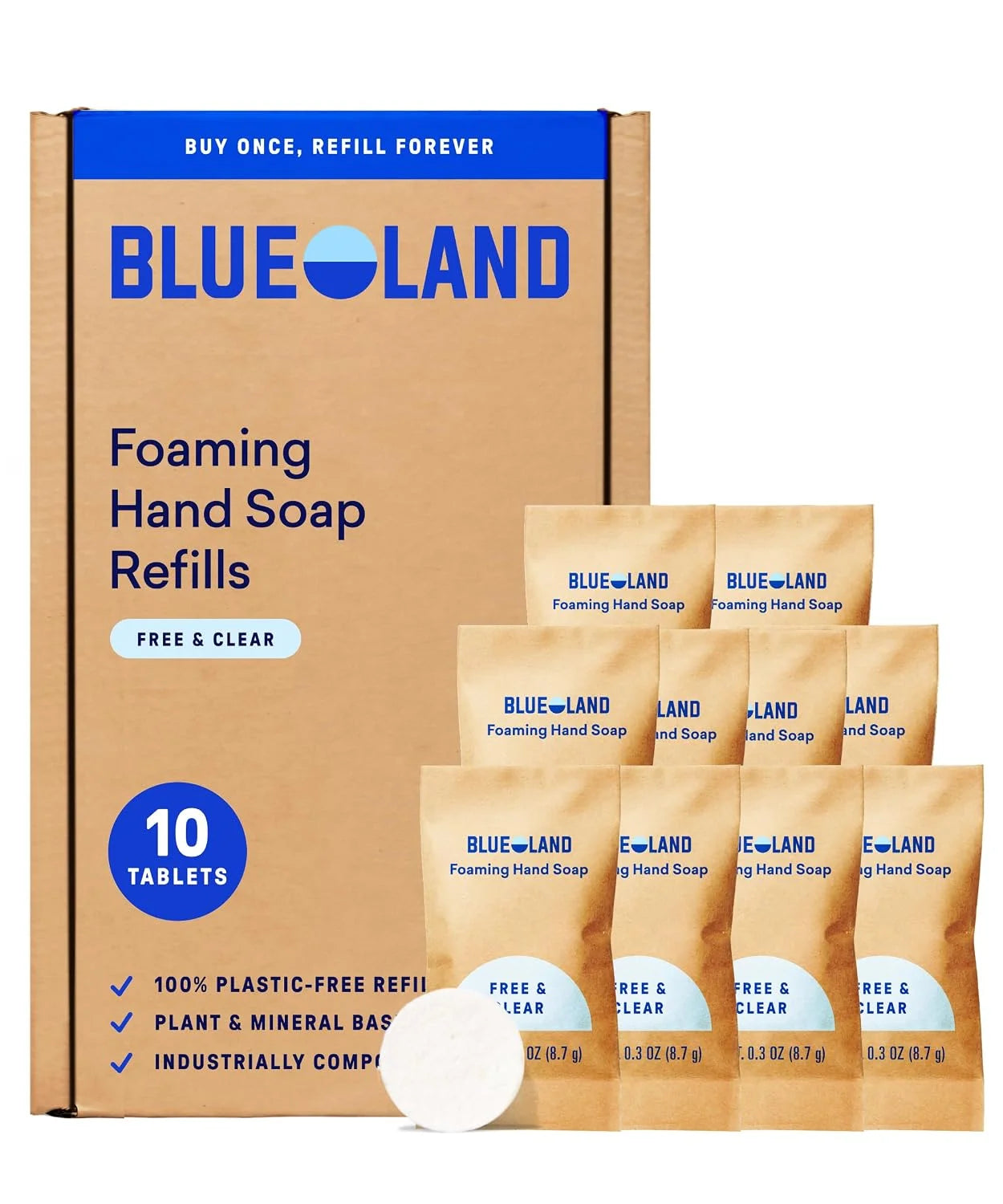 BLUELAND Foaming Hand Soap Refill Tablets, 10-Pack, Fragrance Free