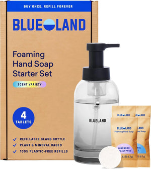 BLUELAND Hand Soap Starter Set, 1 Bottle with 4 Refill Tablets, Variety