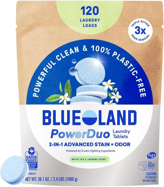 BLUELAND PowerDuo Laundry Detergent Tablets, 120ct. White Tea & Jasmine