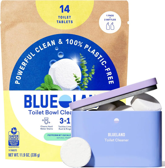 BLUELAND 100% Plastic Free Toilet Bowl Cleaner Tablets Set, Eucalyptus
