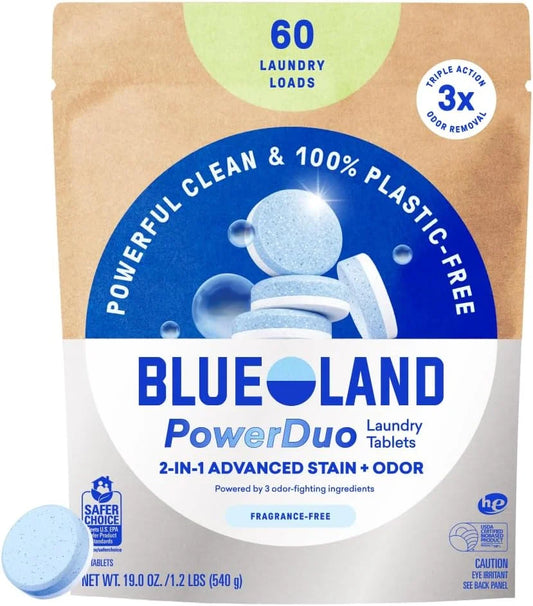BLUELAND PowerDuo Laundry Detergent Tablets, 60ct. Fragrance Free