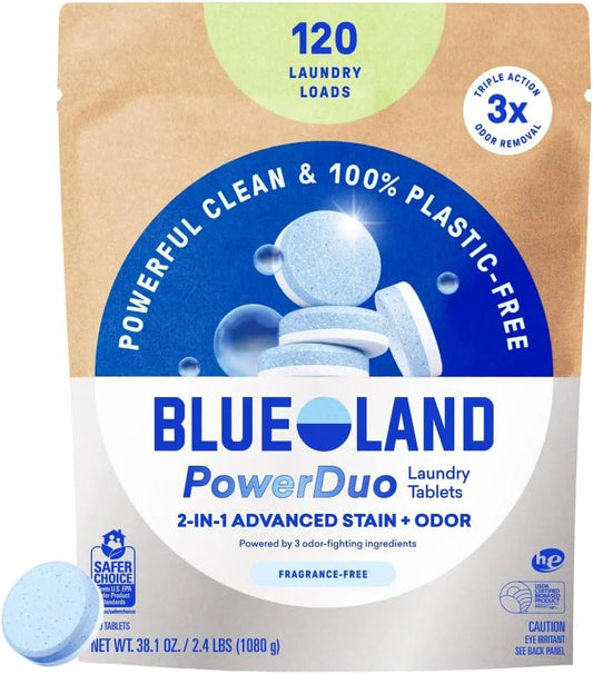 BLUELAND PowerDuo Laundry Detergent Tablets, 120ct. Fragrance-Free